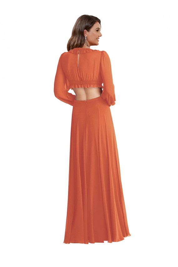 Soft Chiffon V-Neck Open Back A-Line Firecracker High Low Evening Gown / Bridesmaid Dress Derby