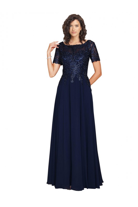 Soft Chiffon Round Neck A-Line Dark Navy Prom Dress / Bridesmaid Dress Derby
