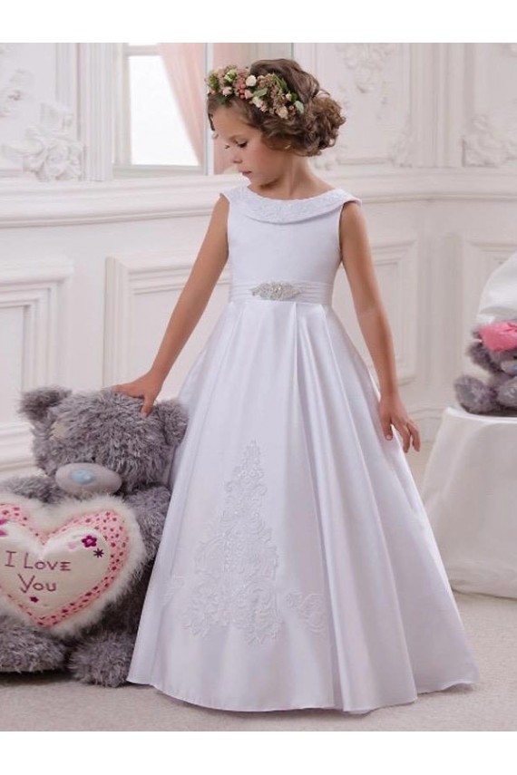 Satin & Lace Bateau Neck Ball Gown Ivory Flower Girl Dresses Derby