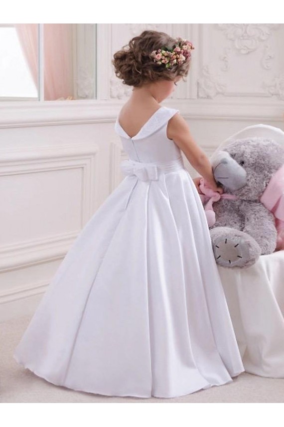 Satin & Lace Bateau Neck Ball Gown Ivory Flower Girl Dresses Derby