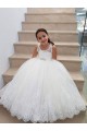 Tulle & Lace High Neck Keyhole Back Ball Gown Ivory Flower Girl Dress for Wedding Derby