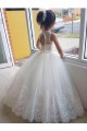Tulle & Lace High Neck Keyhole Back Ball Gown Ivory Flower Girl Dress for Wedding Derby