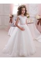 Tulle & Lace High Neck Keyhole Back Ball Gowns Ivory Flower Girl Dress Derby