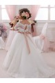 Tulle & Lace High Neck Keyhole Back Ball Gown Ivory Flower Girl Dresses Derby