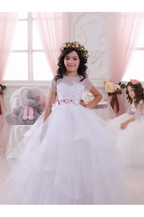 Tulle & Lace Sweetheart Ball Gown Ivory Little Flower Girl Dress Derby