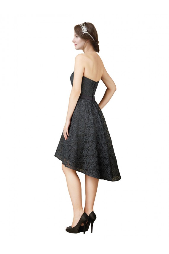 Lace Sweetheart A-Line Slate Grey High Low Bridesmaid Dress Derby