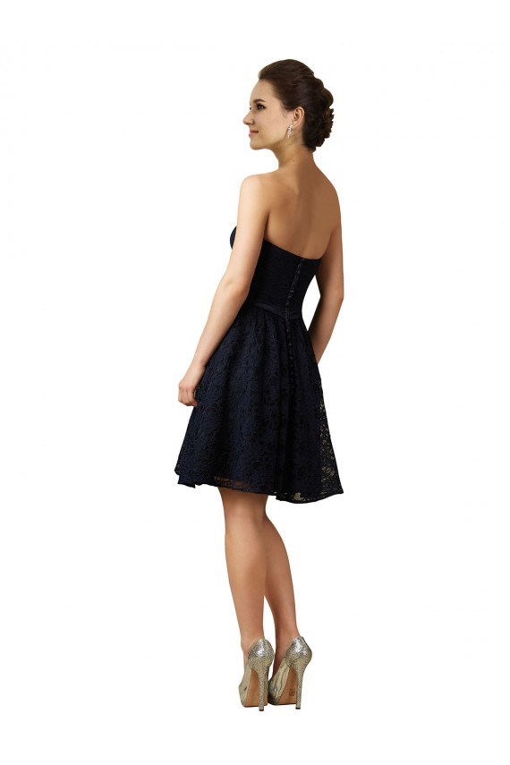 Lace V-Neck A-Line Dark Navy Bridesmaid Dress Derby