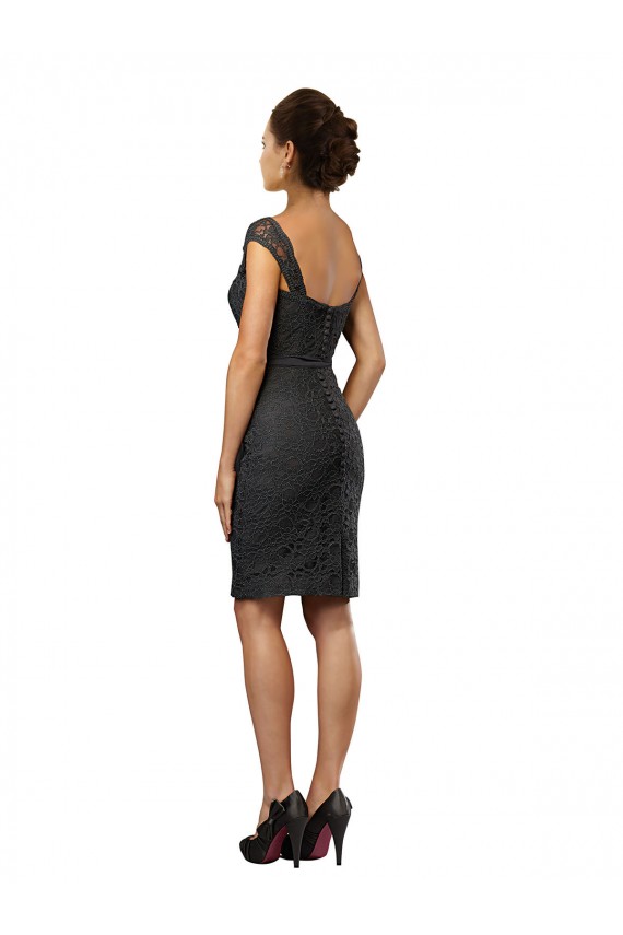 Soft Chiffon & Lace Off the Shoulder A-Line Slate Grey Bridesmaid Dress Derby