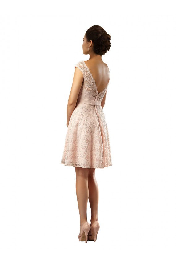 Soft Chiffon & Lace Illusion Neck A-Line Pink Bridesmaid Dress Derby
