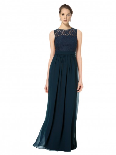 Chiffon & Lace Illusion Neck Keyhole Back A-Line Dark Navy Bridesmaid Dress Derby