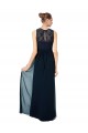 Chiffon & Lace Illusion Neck Keyhole Back A-Line Dark Navy Bridesmaid Dress Derby