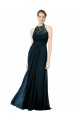 Soft Chiffon & Lace Illusion Neck Keyhole Back A-Line Dark Navy Formal Dress / Bridesmaid Dress Derby