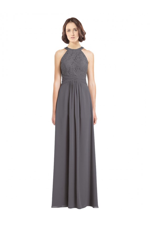 Soft Chiffon & Lace Halter Neck A-Line Stormy Silver Bridesmaid Dress Derby