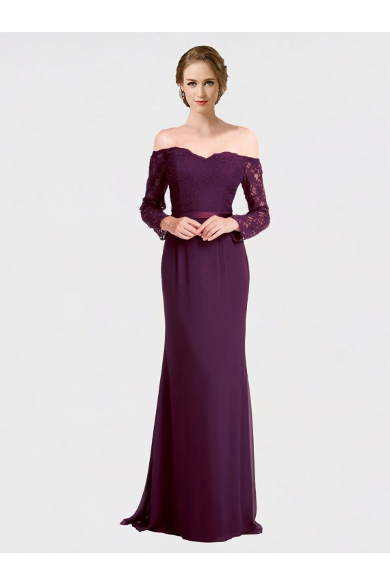Soft Chiffon & Lace Off the Shoulder Low Back Mermaid Grape Bridesmaid Dress Derby