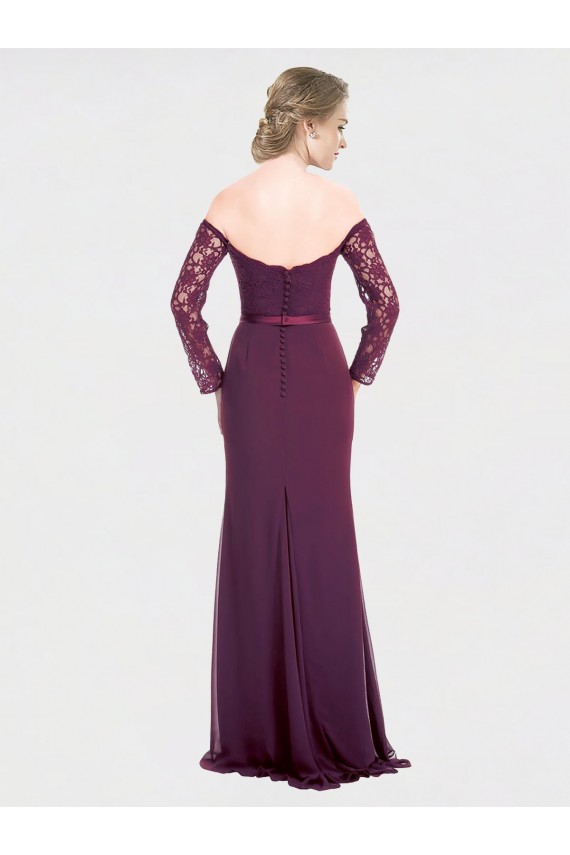Soft Chiffon & Lace Off the Shoulder Low Back Mermaid Grape Bridesmaid Dress Derby