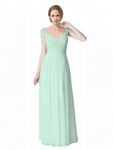 Soft Chiffon & Lace V-Neck V-Back A-Line Mint Green Bridesmaid Dress Derby