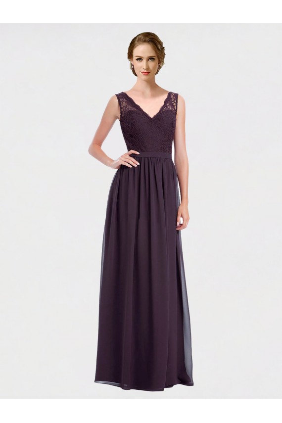 Chiffon & Lace V-Neck V-Back A-Line Grape Bridesmaid Dress / Evening Dress Derby
