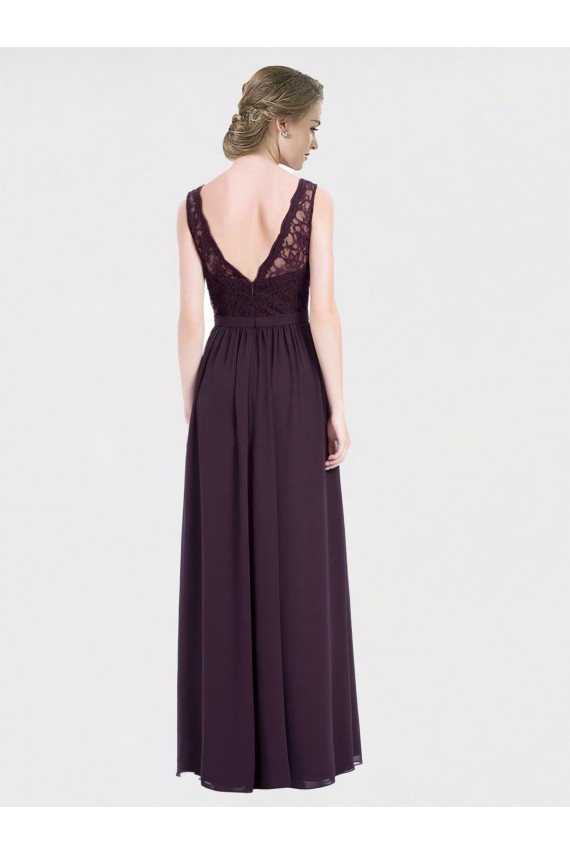 Chiffon & Lace V-Neck V-Back A-Line Grape Bridesmaid Dress / Evening Dress Derby