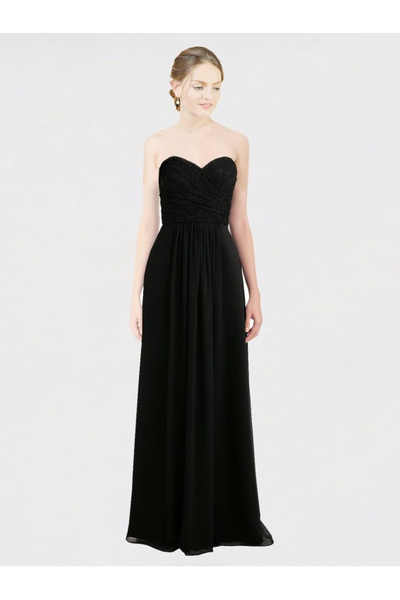 Soft Chiffon & Lace Strapless Low Back A-Line Black Bridesmaid Dress Derby