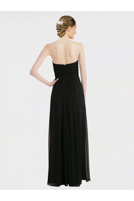 Soft Chiffon & Lace Strapless Low Back A-Line Black Bridesmaid Dress Derby