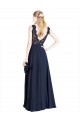 Soft Chiffon & Lace Illusion Neck V-Back A-Line Dark Navy Prom Dress / Bridesmaid Dress Derby