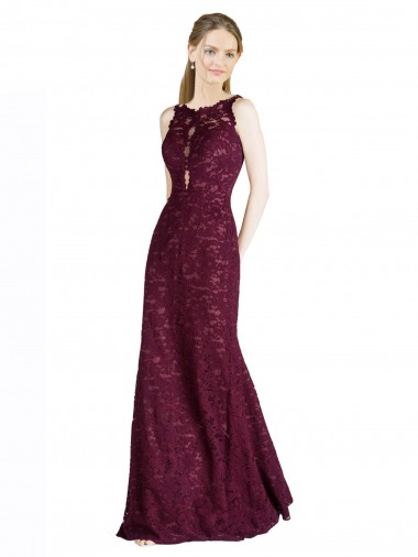 Lace High Neck Keyhole Back A-Line Burgundy Gold Prom Dress / Bridesmaid Dress Derby
