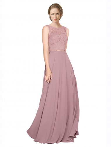 Soft Chiffon & Lace Illusion Neck A-Line Black Tie Prom Dress / Bridesmaid Dress Derby