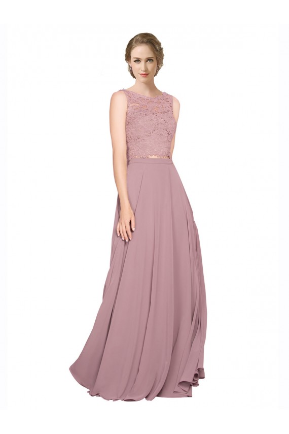 Soft Chiffon & Lace Illusion Neck A-Line Black Tie Prom Dress / Bridesmaid Dress Derby