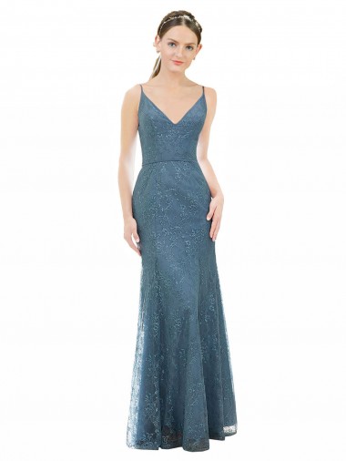 Lace V-Neck Open Back Sheath Bridesmaid Dress Derby