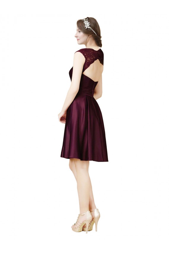 Satin & Lace Square Neck Open Back A-Line Grape Bridesmaid Dress Derby