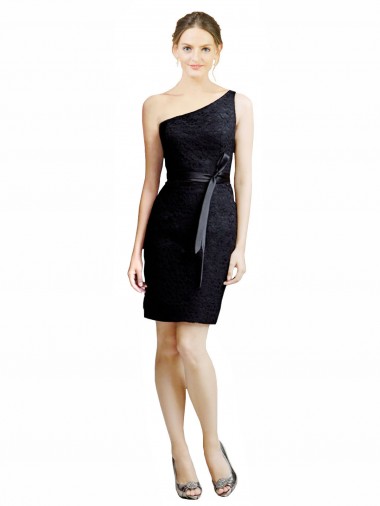 Lace One Shoulder Open Back A-Line Black Bridesmaid Dress Derby