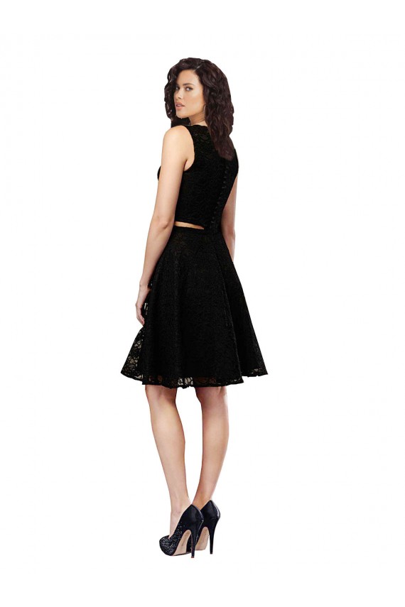 Lace Jewel Neck A-Line Black Bridesmaid Dress Derby