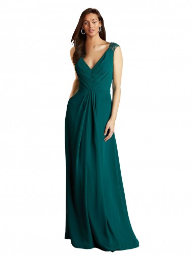 Soft Chiffon & Lace V-Neck Open Back A-Line Hunter Bridesmaid Dress Derby