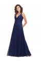 Lace V-Neck Low Back A-Line Dark Navy Bridesmaid Dress Derby