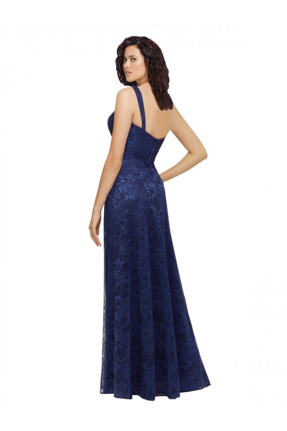 Lace V-Neck Low Back A-Line Dark Navy Bridesmaid Dress Derby