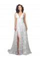 Lace V-Neck Low Back A-Line Off White Wedding Dress Derby