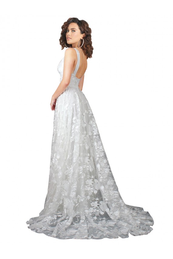 Lace V-Neck Low Back A-Line Off White Wedding Dress Derby