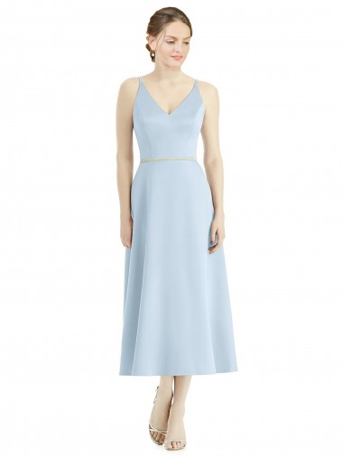 Satin V-Neck A-Line Light Sky Blue Bridesmaid Dress Derby