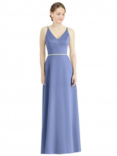 Satin V-Neck A-Line Periwinkle Bridesmaid Dress Derby