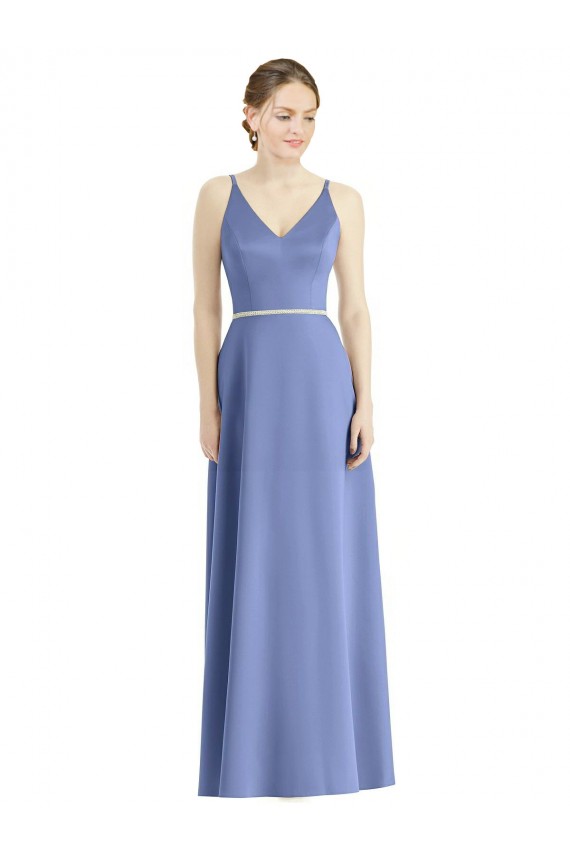 Satin V-Neck A-Line Periwinkle Bridesmaid Dress Derby