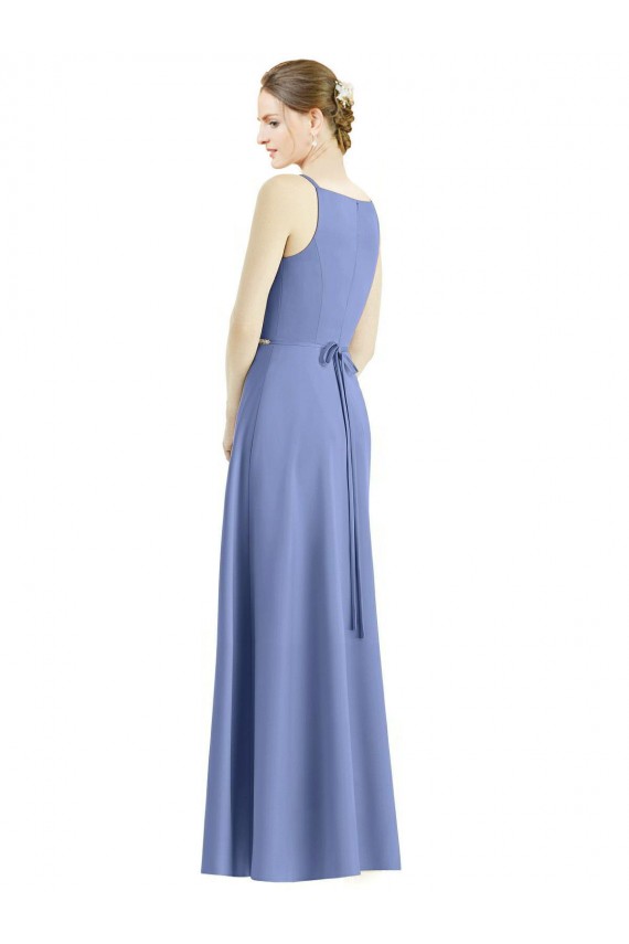 Satin V-Neck A-Line Periwinkle Bridesmaid Dress Derby