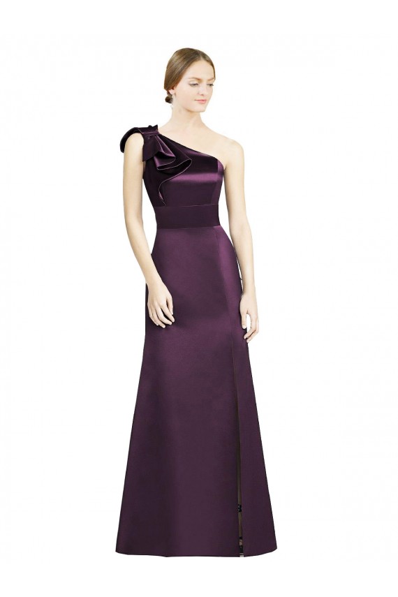 Satin One Shoulder Mermaid Grape Bridesmaid Dress Derby