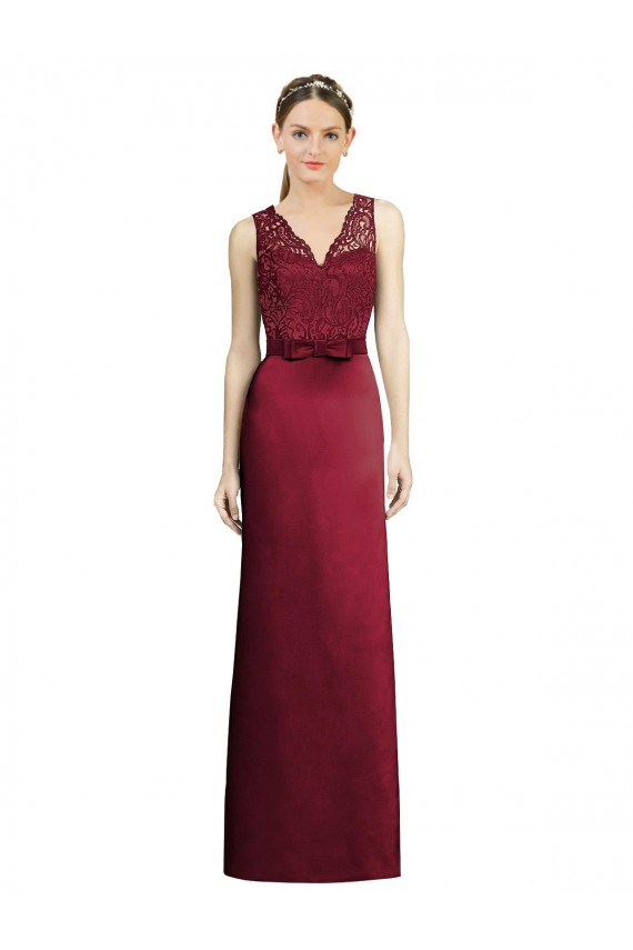 Satin & Lace V-Neck A-Line Burgundy Bridesmaid Dress Derby