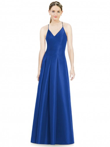 Satin V-Neck Open Back A-Line Royal Blue Bridesmaid Dress Derby