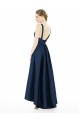 Satin Bateau Neck A-Line Dark Navy High Low Bridesmaid Dress Derby