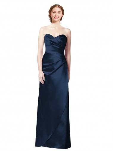 Satin Strapless A-Line Dark Navy Bridesmaid Dress Derby