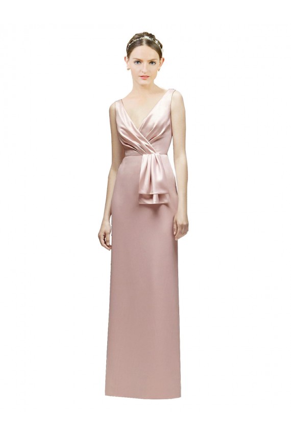 Satin V-Neck V-Back Sheath Pink Bridesmaid Dress Derby