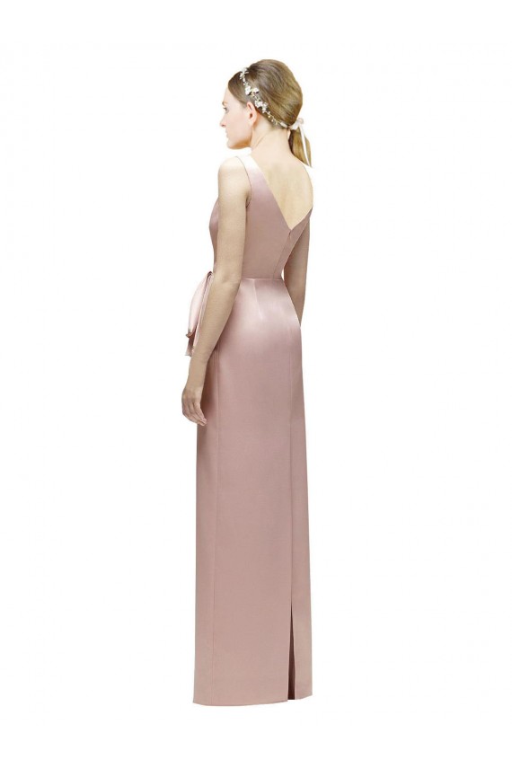 Satin V-Neck V-Back Sheath Pink Bridesmaid Dress Derby