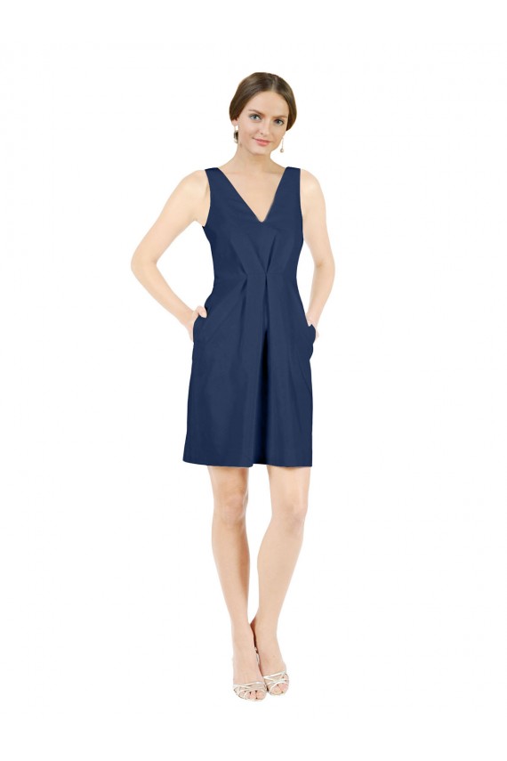 Satin V-Neck Open Back A-Line Dark Navy Evening Gown / Bridesmaid Dress Derby