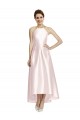 Satin Halter Neck Open Back A-Line Pink High Low Bridesmaid Dress Derby
